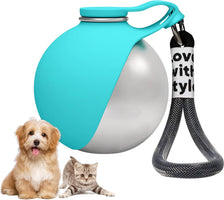 2 in 1 Portable Dog Water Bottle, 10oz Stainless Steel Leak Proof Pet Water Bottle with Foldable Silicone Bowl, Outdoor Travel Water Bottle for Dogs Walking Hiking Camping, 1 Pack Blue