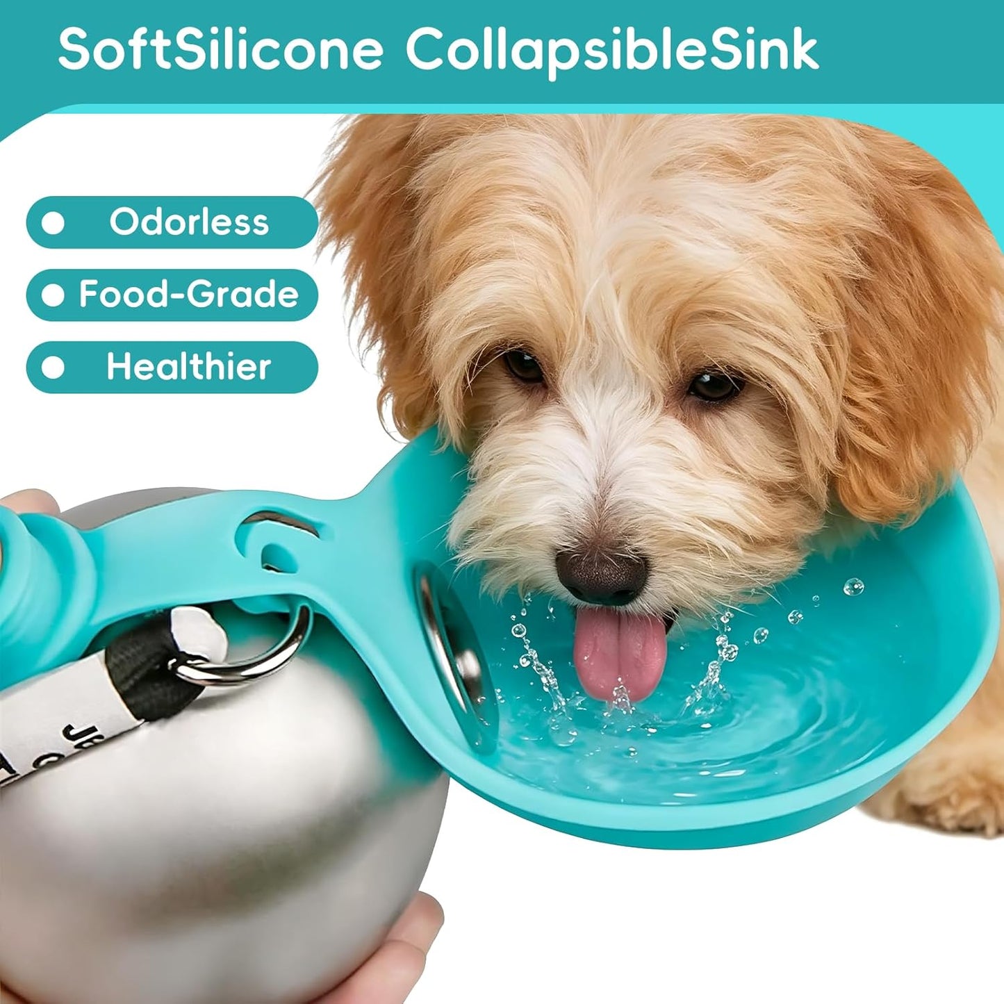 2 in 1 Portable Dog Water Bottle, 10oz Stainless Steel Leak Proof Pet Water Bottle with Foldable Silicone Bowl, Outdoor Travel Water Bottle for Dogs Walking Hiking Camping, 1 Pack Blue